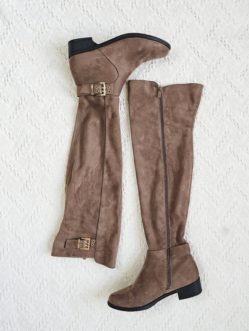 Top Moda Faux Leather Suede Over The Knee Boots Taupe Buckle Western Shoes 8
